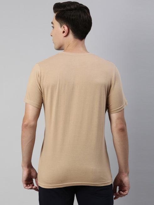 Plain Beige Short-Sleeved T-Shirt.